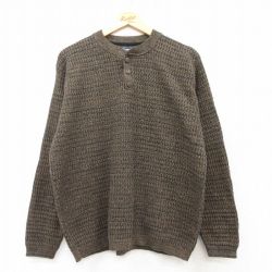 【20%OFF】XL★古着 HAGGAR 長袖 セーター メンズ ヘンリーネック 濃茶他 ブラウン 25mar10 中古 ニット トップス