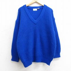 XL★古着 長袖 セーター メンズ 90年代 90s 無地 大きいサイズ アクリル Vネック 青 ブルー 25mar10 中古 ニット トップス