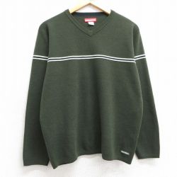M★古着 ユニオンベイ 長袖 セーター メンズ 00年代 00s アクリル Vネック 濃緑 グリーン 25mar10 中古 ニット トップス