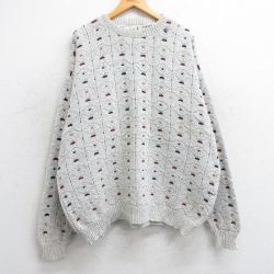 XL★古着 長袖 セーター メンズ 90年代 90s 大きいサイズ コットン クルーネック USA製 薄グレー他 25mar10 中古 ニット トップス