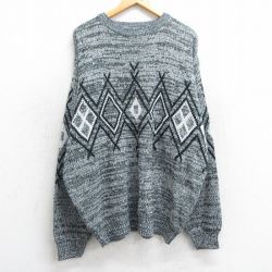 XL★古着 長袖 セーター メンズ 90年代 90s 大きいサイズ クルーネック 黒他 ブラック 25mar10 中古 ニット トップス