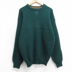 M★古着 長袖 セーター メンズ 00年代 00s アクリル クルーネック 緑 グリーン 25mar10 中古 ニット トップス