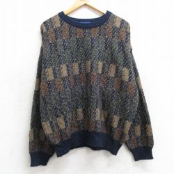 【20%OFF】XL★古着 タウンクラフト 長袖 セーター メンズ 90年代 90s アクリル クルーネック 紺他 ネイビー 25mar10 中古 ニット トップス
