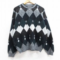 【50%OFF】XL★古着 ビューグルボーイ 長袖 セーター メンズ 90年代 90s アクリル クルーネック 黒他 ブラック 25mar10 中古 ニット トップス