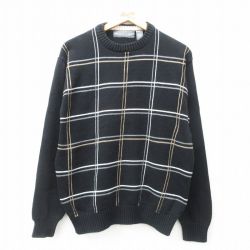 L★古着 長袖 セーター メンズ コットン クルーネック 黒他 ブラック 25mar11 中古 ニット トップス