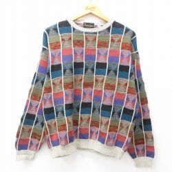 L★古着 長袖 セーター メンズ 90年代 90s クルーネック イタリア製 紺他 ネイビー 【spe】 25mar11 中古 ニット トップス