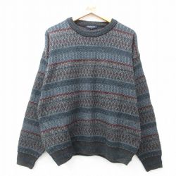 【20%OFF】L★古着 バンヒューセン 長袖 セーター メンズ 80年代 80s アクリル クルーネック 濃グレー他 25mar11 中古 ニット トップス