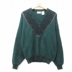【50%OFF】L★古着 ピューリタン 長袖 セーター メンズ 00年代 00s アクリル Vネック 緑他 グリーン 25mar11 中古 ニット トップス