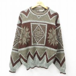【20%OFF】L★古着 長袖 ノルディック セーター メンズ 90年代 90s 雪柄 茶他 ブラウン 25mar11 中古 ニット トップス