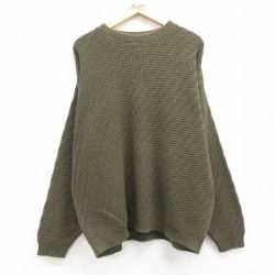 【50%OFF】XL★古着 長袖 セーター メンズ 90年代 90s 大きいサイズ コットン クルーネック USA製 緑 グリーン 25mar11 中古 ニット トップス