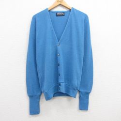 M★古着 ピューリタン 長袖 ニット カーディガン メンズ 80年代 80s アクリル USA製 青 ブルー 25mar11 中古 トップス