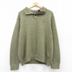 【50%OFF】L★古着 チャップス 長袖 セーター メンズ ワンポイントロゴ ヒジ当て コットン 緑他 グリーン 霜降り 25mar12 中古 ニット トップス