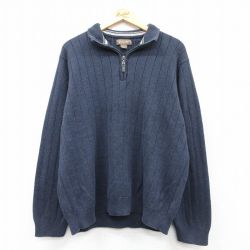 XL★古着 長袖 ハーフジップ セーター メンズ コットン 紺 ネイビー 25mar12 中古 ニット トップス