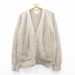 L★古着 長袖 ケーブル ニット カーディガン メンズ アクリル ベージュ系 カーキ 25mar12 中古 トップス