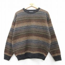 L★古着 長袖 セーター メンズ 00年代 00s アクリル クルーネック 茶他 ブラウン 25mar12 中古 ニット トップス