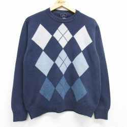L★古着 ドッカーズ 長袖 セーター メンズ コットン クルーネック 紺他 ネイビー 25mar13 中古 ニット トップス