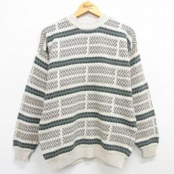 M★古着 長袖 セーター メンズ 00年代 00s クルーネック ベージュ他 カーキ 25mar13 中古 ニット トップス