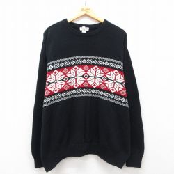 【50%OFF】XL★古着 ドッカーズ 長袖 ノルディック セーター メンズ 雪柄 大きいサイズ コットン クルーネック 黒 ブラック 25mar13 中古 ニット トップス