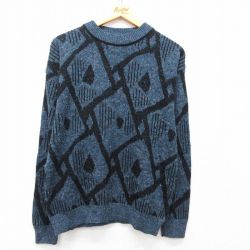 M★古着 ルティグレ 長袖 セーター メンズ 80年代 80s アクリル クルーネック USA製 薄紺他 ネイビー 25mar13 中古 ニット トップス