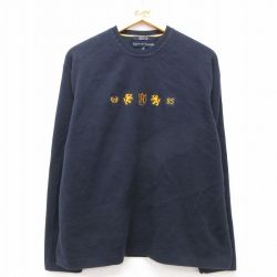 L★古着 トミーヒルフィガー TOMMY HILFIGER 長袖 ブランド セーター メンズ ビッグロゴ コットン クルーネック 紺 ネイビー 25mar13 中古 ニット トップス