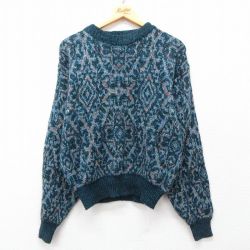 M★古着 長袖 セーター メンズ 90年代 90s クルーネック 青緑他 25mar13 中古 ニット トップス