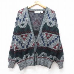 【50%OFF】L★古着 長袖 ニット カーディガン メンズ 90年代 90s アクリル グレー他 25mar13 中古 トップス