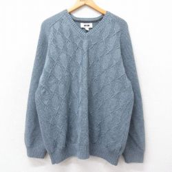 L★古着 長袖 セーター メンズ Vネック 薄紺 ネイビー 25mar13 中古 ニット トップス