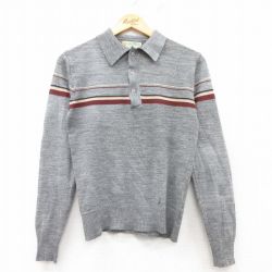 【50%OFF】XS★古着 長袖 セーター メンズ 80年代 80s 襟付き アクリル グレー他 25mar14 中古 ニット トップス