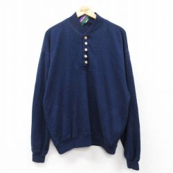L★古着 長袖 セーター メンズ 90年代 90s 無地 ヘンリーネック 紺 ネイビー 25mar14 中古 ニット トップス