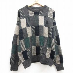 【50%OFF】L★古着 長袖 セーター メンズ 00年代 00s アクリル クルーネック 濃グレー他 25mar14 中古 ニット トップス