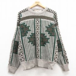L★古着 ロンドンフォグ 長袖 セーター メンズ 90年代 90s アクリル クルーネック USA製 ベージュ他 カーキ 【spe】 25mar14 中古 ニット トップス