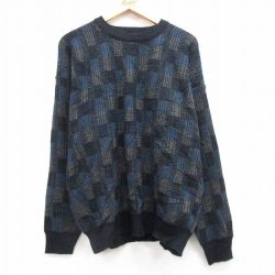 XL★古着 タウンクラフト 長袖 セーター メンズ 00年代 00s アクリル クルーネック 濃紺他 ネイビー 25mar14 中古 ニット トップス