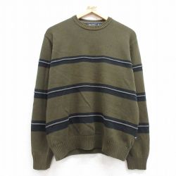 L★古着 ノーティカ NAUTICA 長袖 ブランド セーター メンズ コットン クルーネック 緑他 グリーン 25mar14 中古 ニット トップス