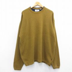 【20%OFF】XL★古着 長袖 セーター メンズ 無地 大きいサイズ コットン クルーネック ベージュ系 カーキ 25mar14 中古 ニット トップス