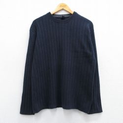 【50%OFF】L★古着 ギャップ GAP 長袖 セーター メンズ 無地 コットン クルーネック 濃紺 ネイビー 25mar14 中古 ニット トップス