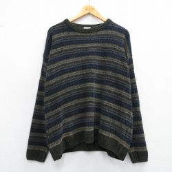 【50%OFF】XL★古着 長袖 セーター メンズ クルーネック 紺他 ネイビー ボーダー 25mar14 中古 ニット トップス