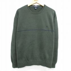 XL★古着 ノーティカ NAUTICA 長袖 ブランド セーター メンズ ワンポイントロゴ コットン クルーネック 緑他 グリーン 25mar15 中古 ニット トップス