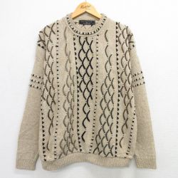 XL★古着 長袖 セーター メンズ 90年代 90s アクリル クルーネック USA製 ベージュ他 カーキ 25mar15 中古 ニット トップス