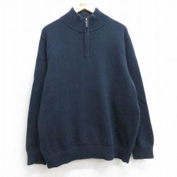 【50%OFF】L★古着 エルエルビーン LLBEAN 長袖 ハーフジップ セーター メンズ 00年代 00s 無地 ラグラン コットン 濃紺 ネイビー 25mar15 中古 ニット トップス