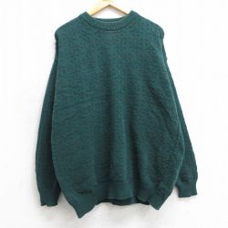 【50%OFF】XL★古着 長袖 セーター メンズ 90年代 90s 大きいサイズ コットン クルーネック 緑他 グリーン 25mar15 中古 ニット トップス