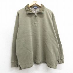【50%OFF】XL★古着 ランズエンド 長袖 ハーフジップ トップス メンズ 00年代 00s 無地 大きいサイズ コットン 緑系 グリーン 25mar15 中古
