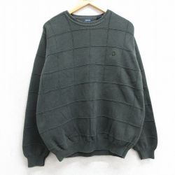 IZOD 長袖セーター ワンポイントロゴ グリーン L | 古着
