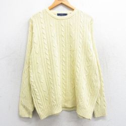 XL★古着 長袖 ケーブル セーター メンズ 90年代 90s 大きいサイズ コットン 黄 イエロー 25mar15 中古 ニット トップス