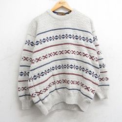 L★古着 長袖 セーター メンズ 90年代 90s コットン クルーネック USA製 薄グレー系他 25mar17 中古 ニット トップス
