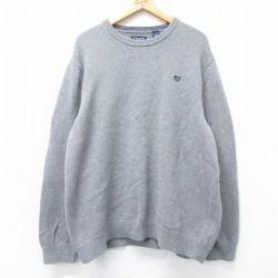 【20%OFF】XL★古着 チャップス 長袖 セーター メンズ ワンポイントロゴ 大きいサイズ コットン クルーネック グレー 25mar18 中古 ニット トップス