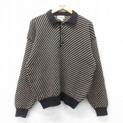 【20%OFF】L★古着 長袖 セーター メンズ 90年代 90s 襟付き コットン 黒他 ブラック 25mar18 中古 ニット トップス