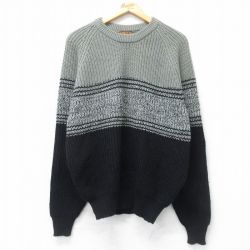 【50%OFF】L★古着 長袖 セーター メンズ 90年代 90s ラグラン アクリル クルーネック グレー他 25mar18 中古 ニット トップス