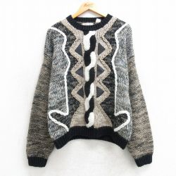 L★古着 長袖 セーター メンズ 90年代 90s アクリル クルーネック 茶他 ブラウン 25mar19 中古 ニット トップス
