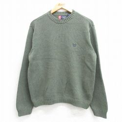 M★古着 チャップス 長袖 セーター メンズ ワンポイントロゴ コットン クルーネック 緑系 グリーン 25mar19 中古 ニット トップス