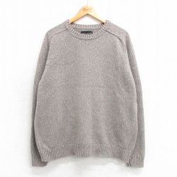 XL★古着 長袖 セーター メンズ コットン クルーネック 濃ベージュ カーキ 25mar19 中古 ニット トップス